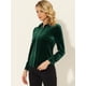 thumbnail image 3 of INSPIRE CHIC Blusa de trabajo con cuello redondo para mujer Camisa de terciopelo de manga larga con botones Verde oscuro S, 3 of 5