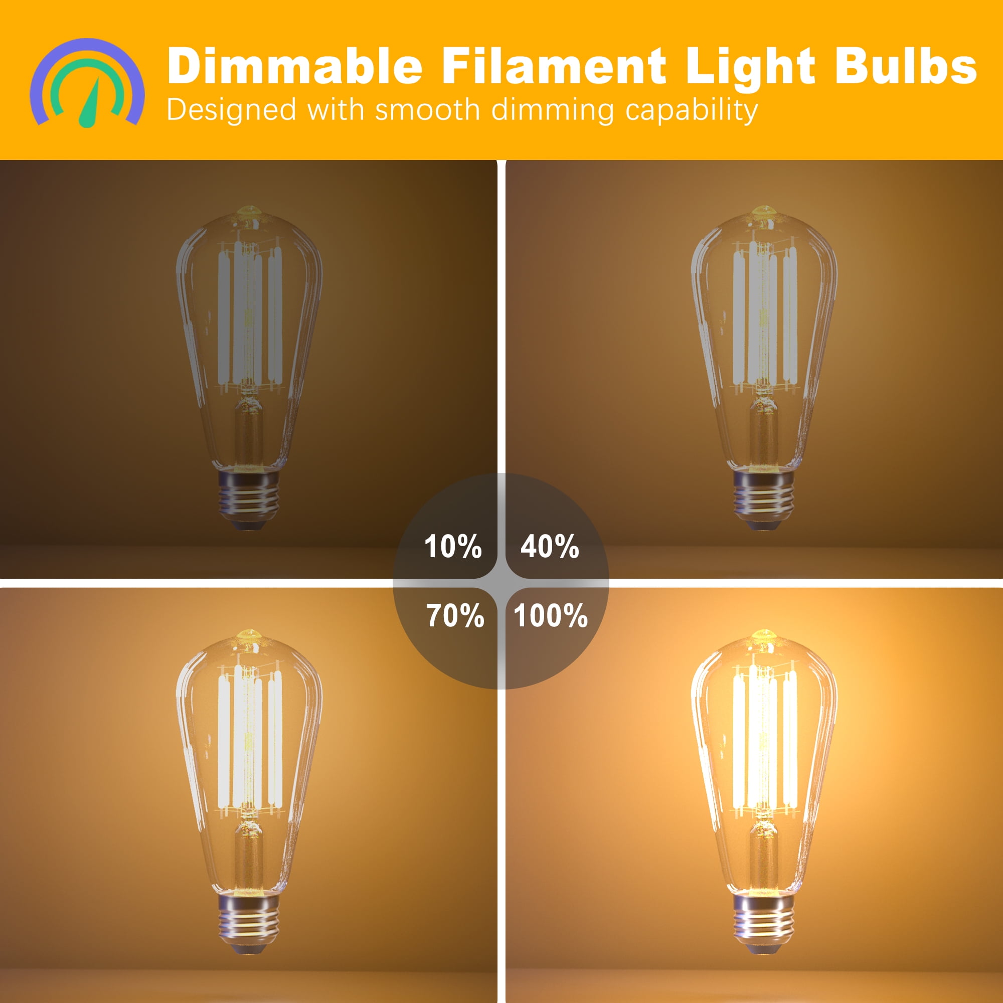 DAYBETTER Vintage LED Light Bulbs 60W Equivalent, Dimmable Edison Light Bulbs, E26 Medium Base, Warm White 2700K, ST58, 8W, 800LM, 80+ CRI, Antique Decorative Filament LED Bulb, Clear Glass,12 Pack