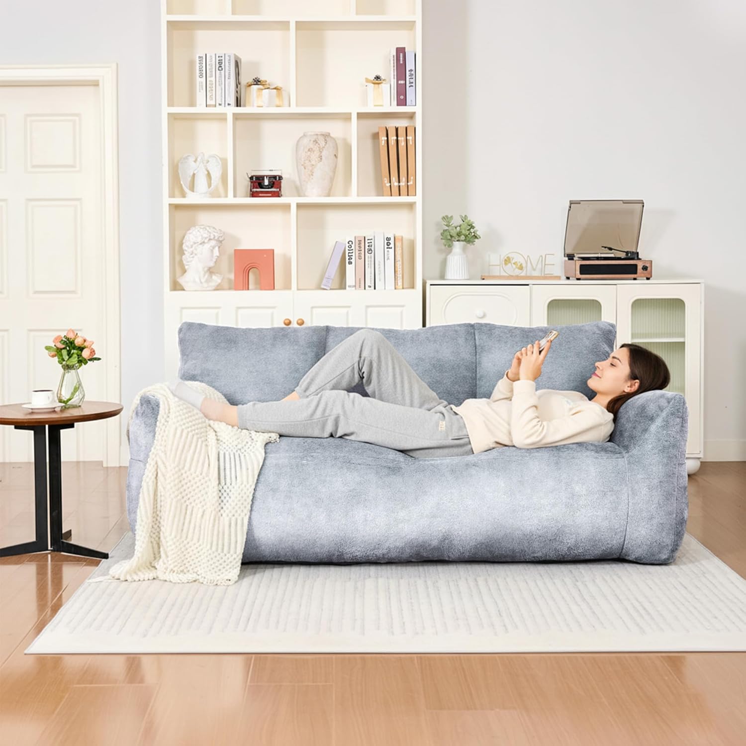 LinkRomat Faux Fur Loveseat, Oversized 2-Seater Sofa with High-Density Foam, for Living Room & Bedroom, No Assembly Required, Light Blue
