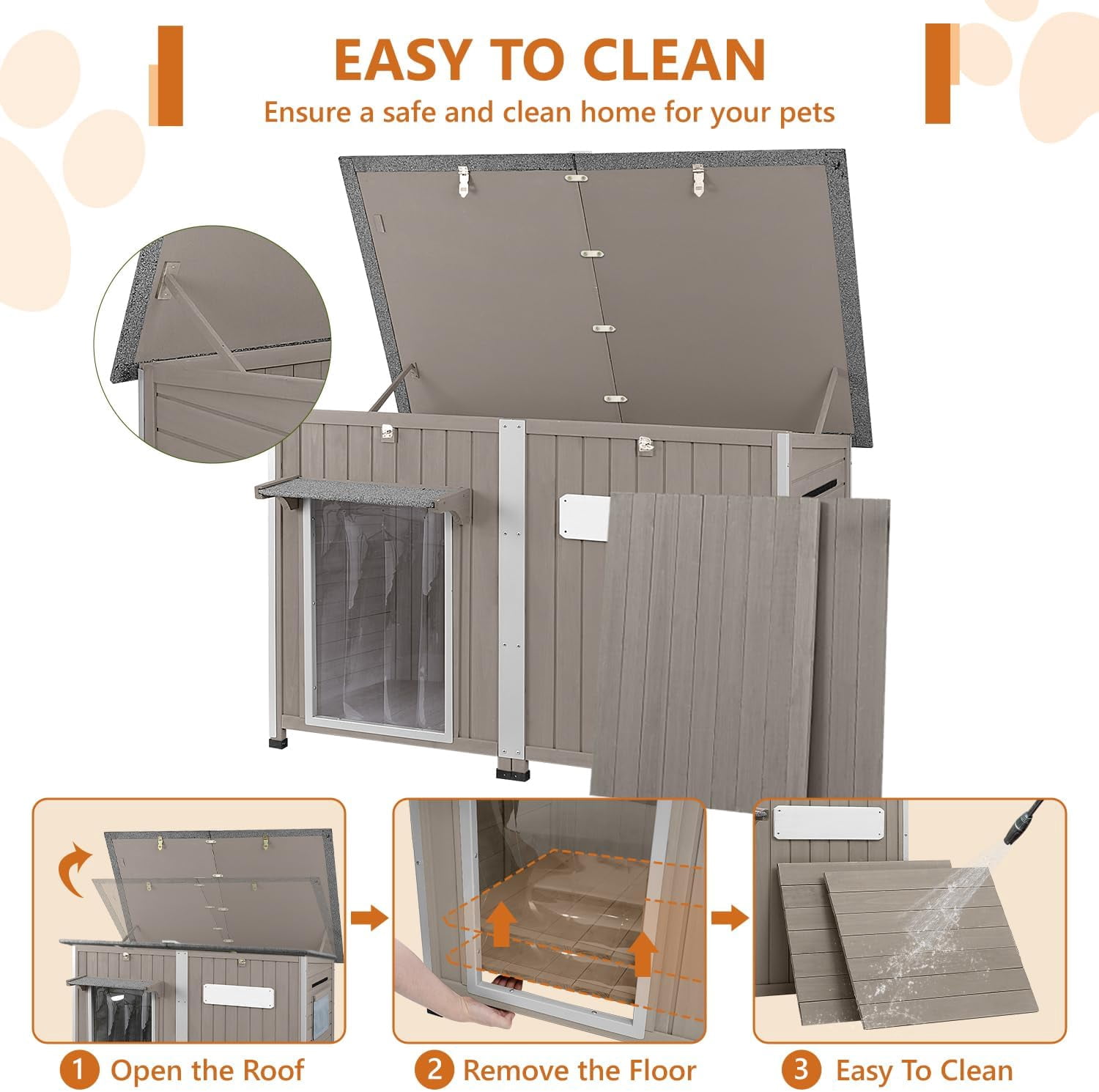 PETSCOSSET 55"L Outdoor Wooden Dog House with Weatherproof Asphalt Roof,  for Medium to Large Dogs