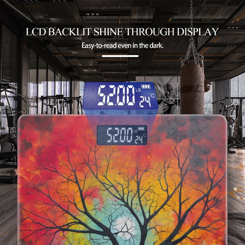 Digital Bathroom Scale with Large LCD Display,High Capacity Scale 400 lbs High Precision body fat scale-Tree With Branches Surrounded By Vibrant Colors And Radiant Light