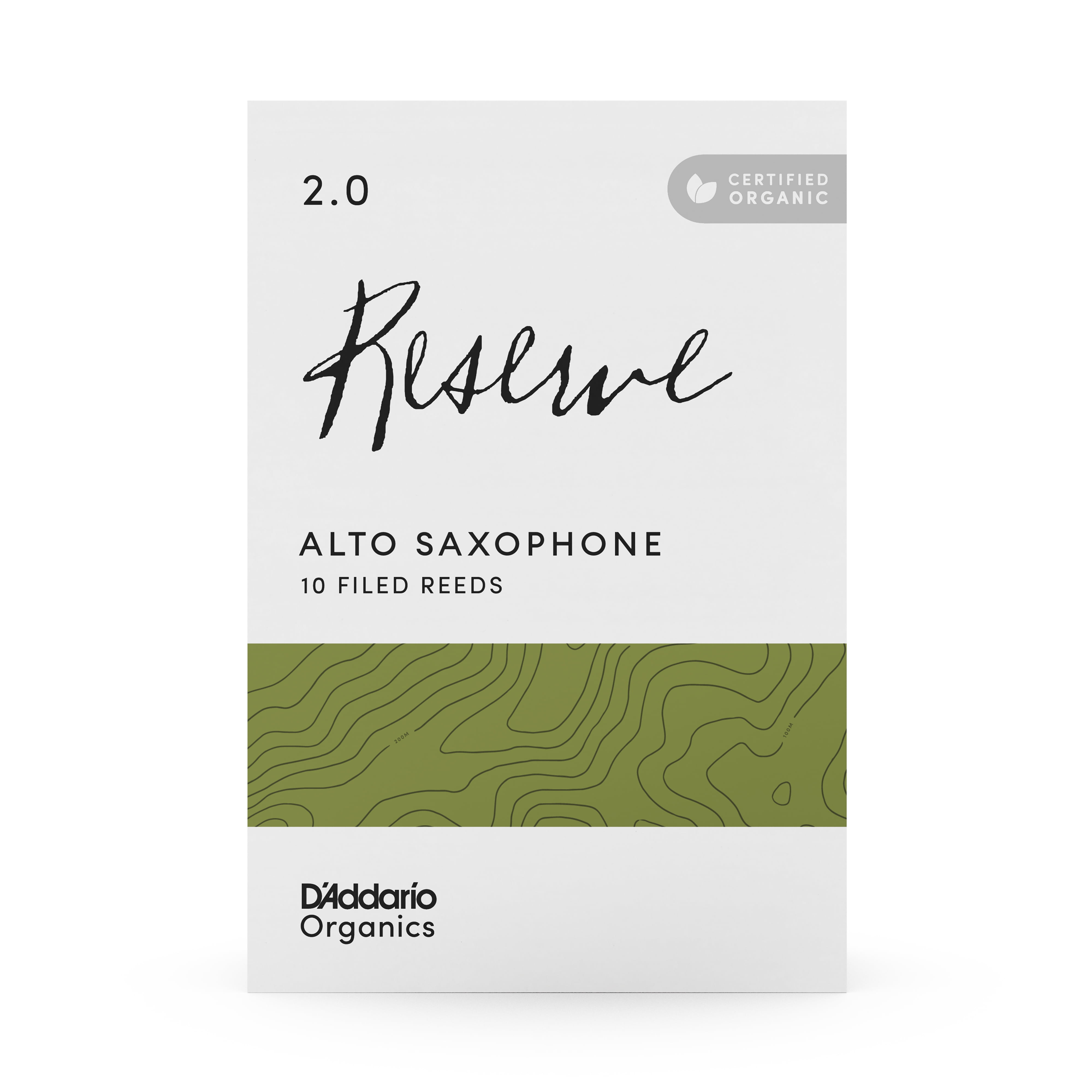 D'Addario Organic Reserve Alto Saxophone Reeds, Strength 2.0, 10-pack
