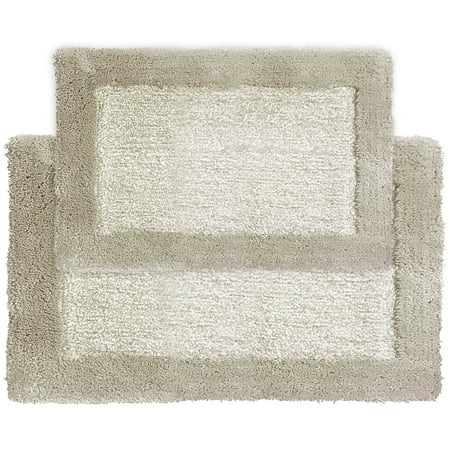 Blossom & Vine 2 Piece Hotel Border Bath Rug Set, 17" x 24" & 20" x 30", Taupe, Polyester