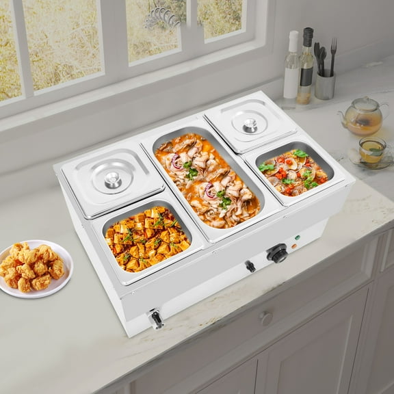 Food Warmer, 5-Pan Steam Table, 5-Pan Electric Food Warmer for Commercial Kitchens, Cafeterias, Catering Venues
