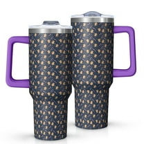 Dark Blue Christmas Gingerbread Pattern Tumbler with Handle and Lid,40oz Double Wall Vacuum Insulated Tumbler,Cups Gift for Women and Men