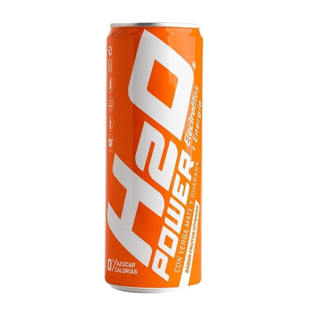 Bebida carbonatada H2O Power con yerba mate y guaraná sabor frutos cítricos 355 ml