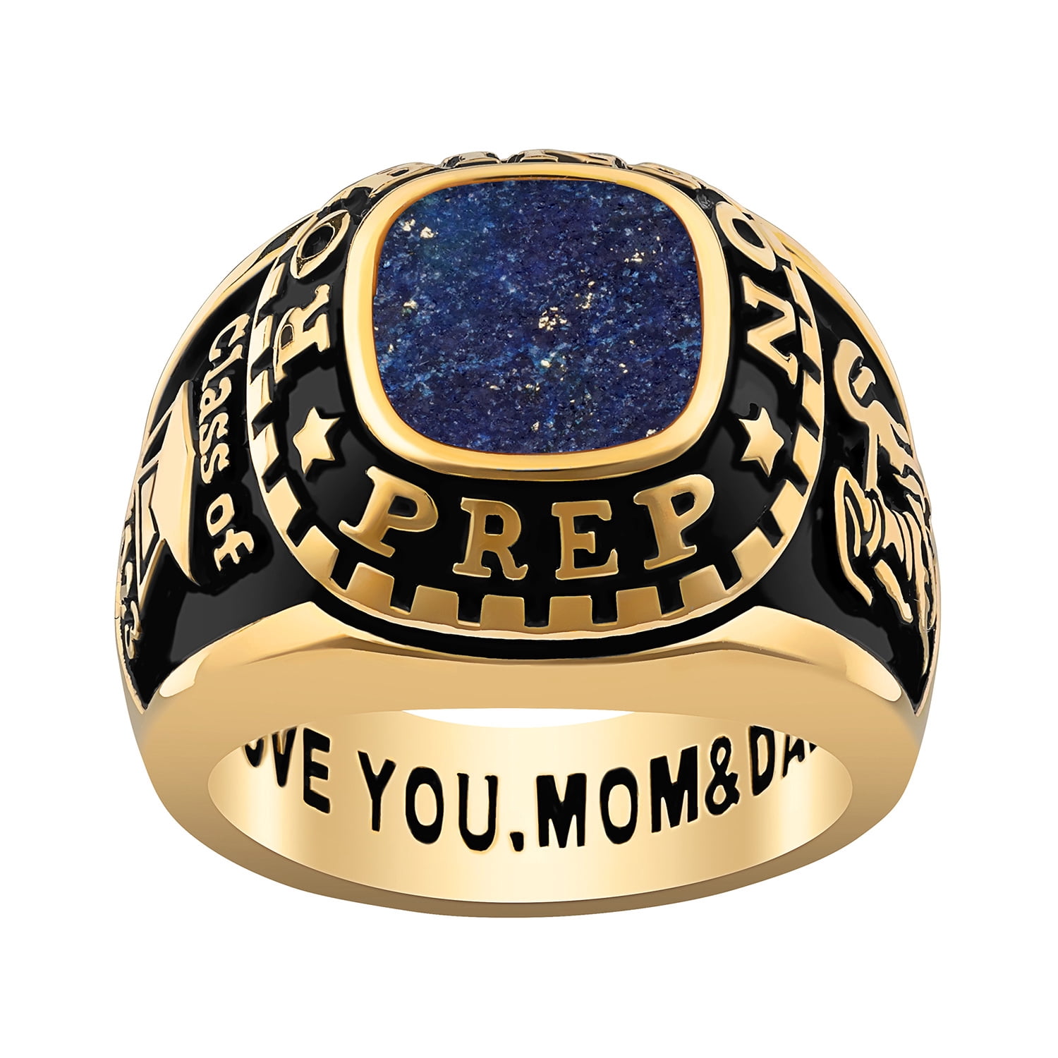 Order Now for 2025 Graduation, Freestyle Women's Class Ring - Onyx, Carnelian, Lapis, Mother of Pearl Genuine Stone Sterling Silver, Personalized, High School or College Graduation