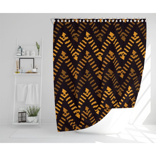 Freehand horizontal zigzag chevron stripes Boho chic (Shower Curtain