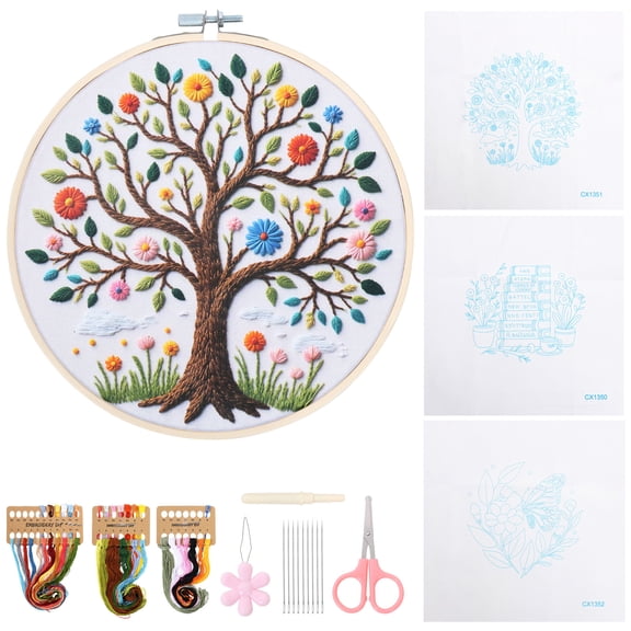 Ikoopy Embroidery Kit for Beginner and Adult with Video Tutorial DIY Starter Kit with 3 Stamped Pattern Hoop Thread Needle and Instruction