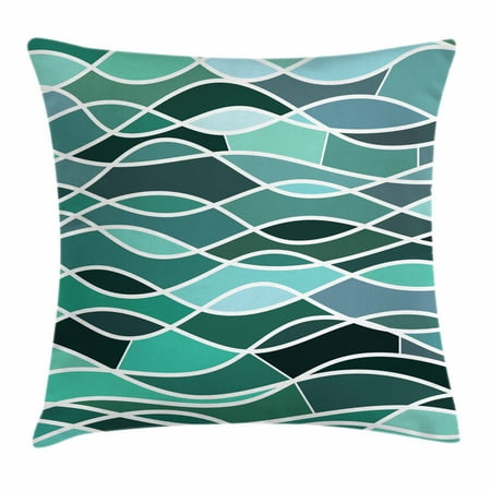 New 24 Inch Stained Glass - Seafoam Throw Pillow Cushion Cover, Stained Glass Pattern with Wavy Lines and Mosaic Abstract Geometric Composition, Decorative Square Accent Pillow Case, 24 X 24 Inches, Multicolor, by Ambesonne
