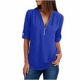 thumbnail image 1 of Blusas Umfun para mujer, camisas de manga larga, túnica informal con cremallera y cuello en V, blusa enrollable, blusas, azul oscuro, L, 1 of 5