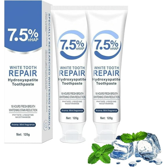 Set 2-Pack Hydroxyapatite Toothpaste for Teeth Remineralization, Enamel Repair, Sensitivity Relief & Whitening Fluoride-Free, Deep Cleaning Care, Fresh Breath