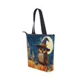 thumbnail image 3 of Zipper canvas bag large capacity large size practical handbag durable Canvas with leather material Cute Magic Owl, 3 of 7
