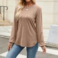 thumbnail image 6 of Long Sleeve Shirts for Women Cotton Loose Casual Pleated Tunic Tops Fall Crew Neck Dressy Pullover Blouses (Khaki M), 6 of 6