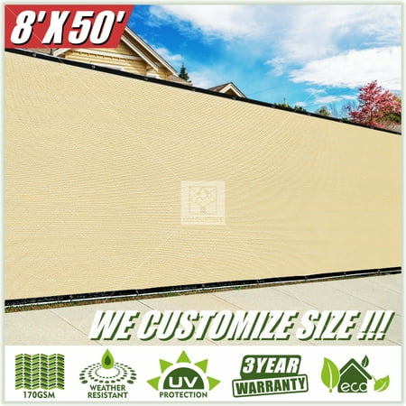 ColourTree 8' x 50' Privacy Fence Screen Fence Cover Fabric Mesh Beige - Commercial Grade 170 GSM - Heavy Duty - 3 Years Warranty CUSTOM SIZE