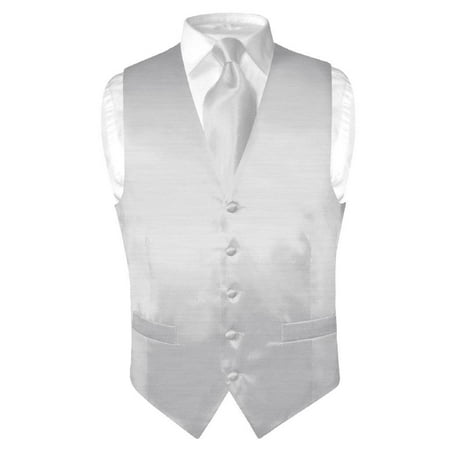 Biagio - Biagio Men's Solid SILVER GREY BAMBOO SILK Dress Vest Neck Tie ...