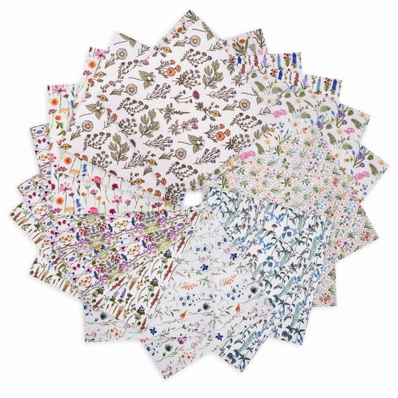 20PCS 10''x10'' Wildflower Quilting Fabric Square Wildflower Quiltted Fabric Bundle Multicolor Precuts Printed Patchwork Supplies for Holiday DIY Sewing Craft（Wildflower）