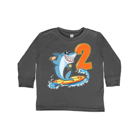 

Inktastic Second Birthday Surfing Shark with Hot Dog and Ice Cream Gift Toddler Boy or Toddler Girl Long Sleeve T-Shirt