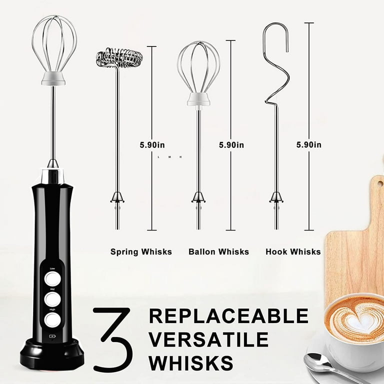 Hovico Milk Frother quiet Hand held Frother Whisk, USB Recharge able 3  Speeds for Cappuccino,Lattes,Egg Mix, Matcha, Hot Chocolate, 3 Stainless  Steel