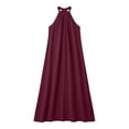 thumbnail image 4 of Miluxas Women's Halter Neck Sleeveless Maxi Dress Pleated Front A Line Looes Flowy Long Dress with Pockets Lightweight Beach Vacation Outfits Wine, 4 of 7