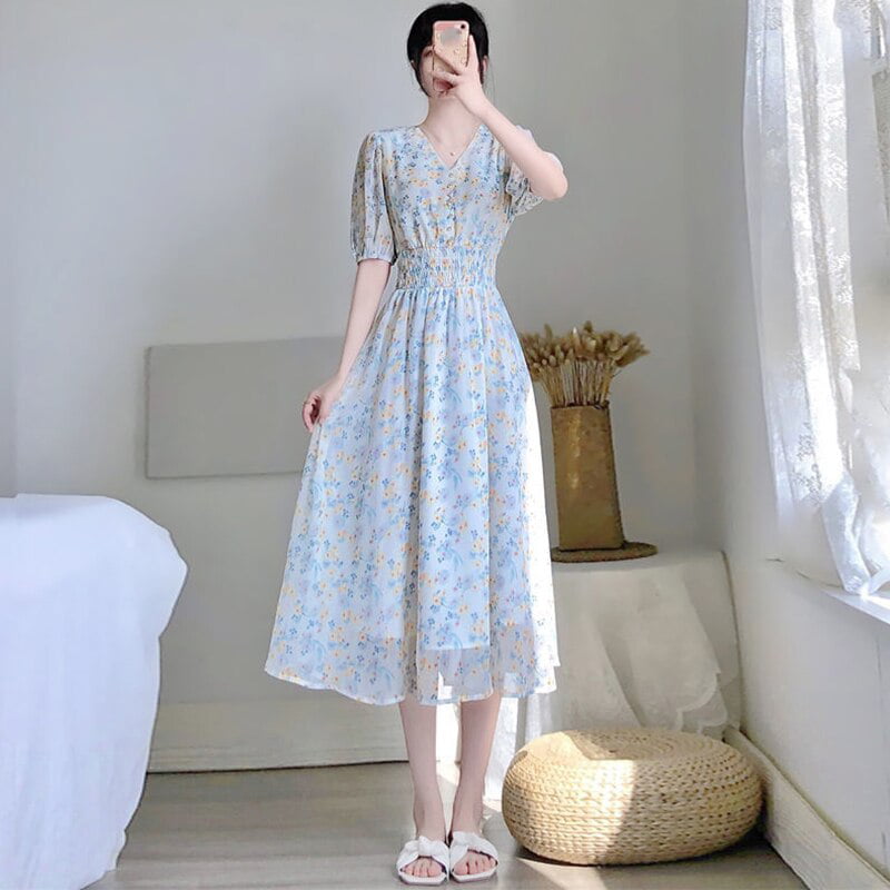 Women Korean Fashion Elegant Casual Short Dress Spring Long Sleeve