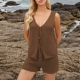 thumbnail image 4 of Oplxuo Womens Open Front Button Crochet Knit Vests Sets 2 Piece Sleeveless Summer Tank Top and Shorts Cute Lounge Sleepwear, 4 of 5