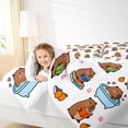 thumbnail image 3 of Erosebridal Kids Cute Cartoon Capybara 7-Piece Bedding Comforter Set For,Rodent Animals Theme Pink Flowers King Bedding Sets Reversible, 3 of 7