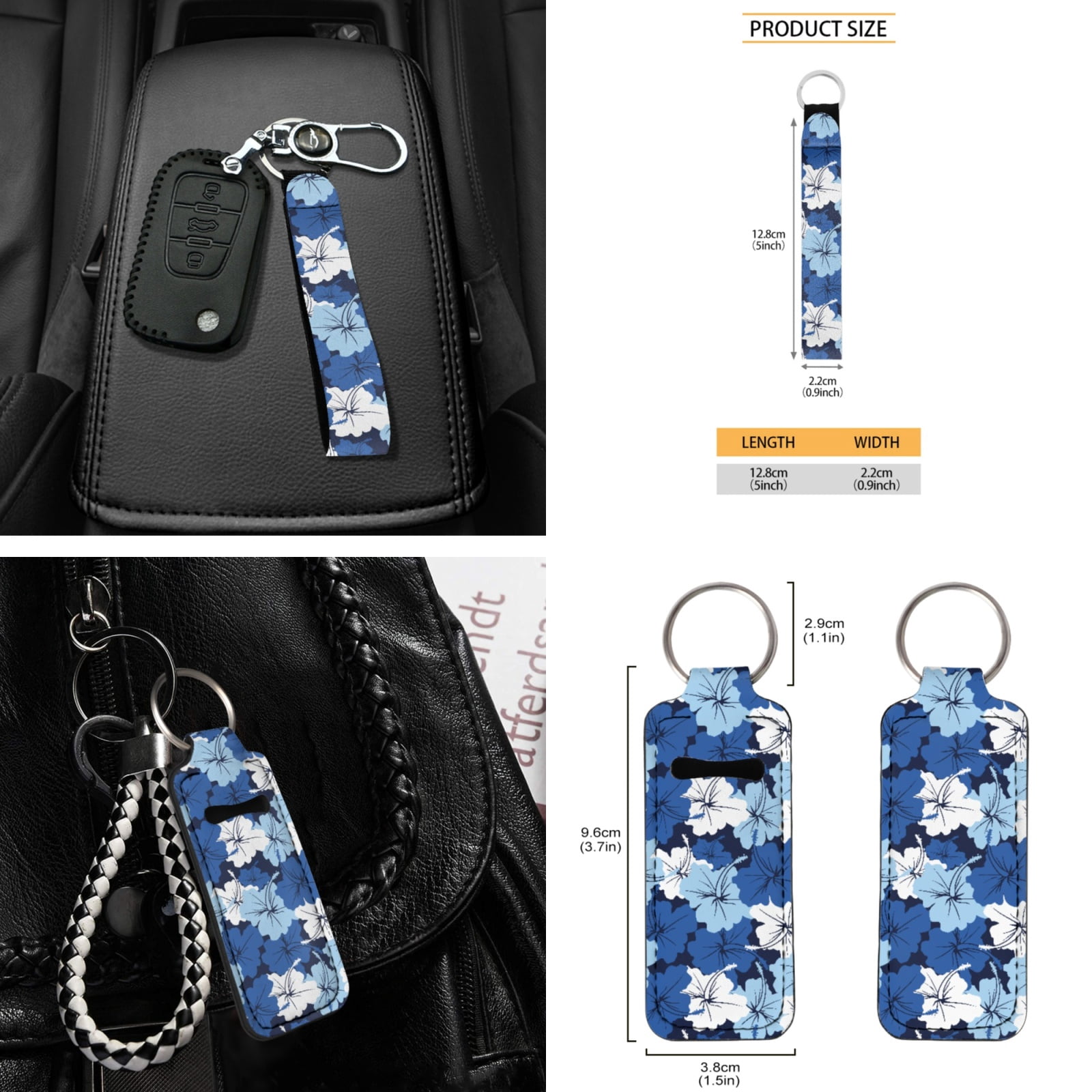 Yuyamidu Blue Hibiscus Car Seat Covers Full Set of 16 Flower Steering Wheel Cover Seatbelt Pads Coasters Sunshade Rear View Mirror Cover Key ChainGear Shift Cover Hand Brake Cover Universal Fit