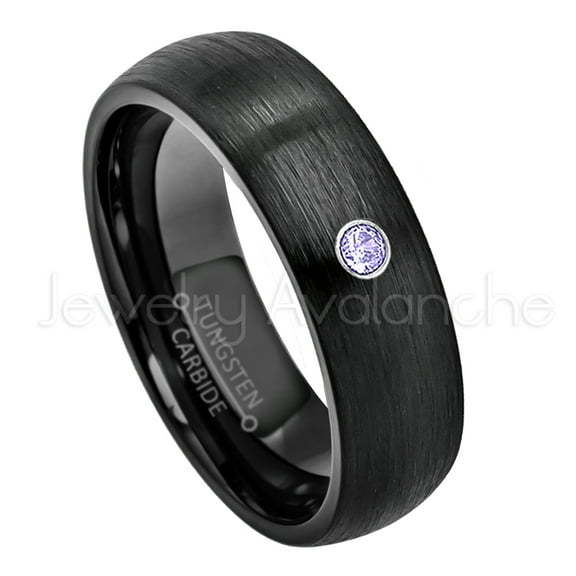 6mm Brushed Dome Black Tungsten Ring - 0.07ct Solitaire Tanzanite Ring - Personalized Tungsten Wedding Ring - Custom Made December Birthstone Ring TN233BS