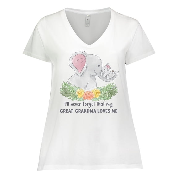 Inktastic I'll Never Forget That My Great Grandma Loves Me Elephants Women's Plus Size V-Neck T-Shirt