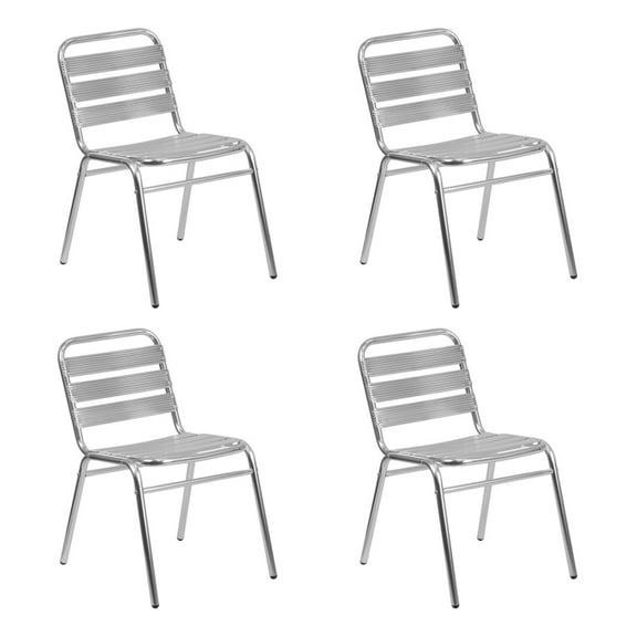 4 PACK Outdoor Patio Stackable Restaurant Armless Chair with Aluminum Frame and Triple Slat Back