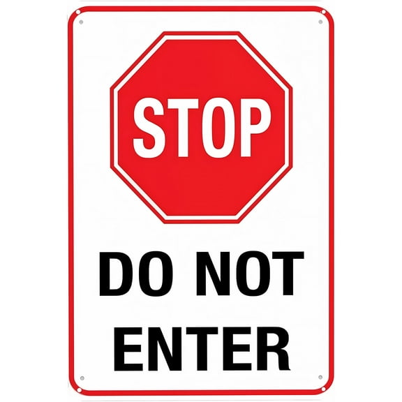 Stop Do Not Enter Sign - 8"x12" Vintage Metal Warning Sign, Restriction Decor for Home Farm Bar Coffee Shop Club Restricted Area