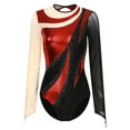 thumbnail image 3 of inhzoy Womens Gymnastics Leotard Metallic Mesh Long Sleeve Ballet Dance Bodysuit Dancewear Red S, 3 of 7