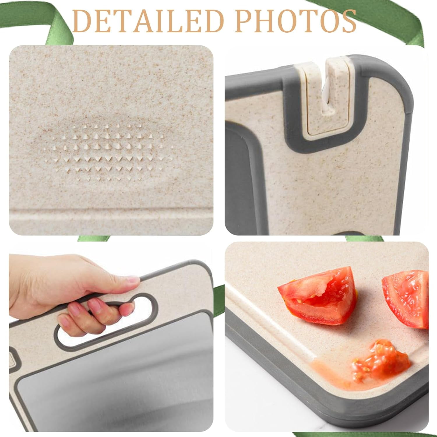 14.3" x 9.8" Titanium Cutting Board with Built-In Knife Sharpener, Double-Sided Durable Surface with Juice Groove, Easy-Clean Kitchen Chopping Board (Titanium + Wheat Straw)
