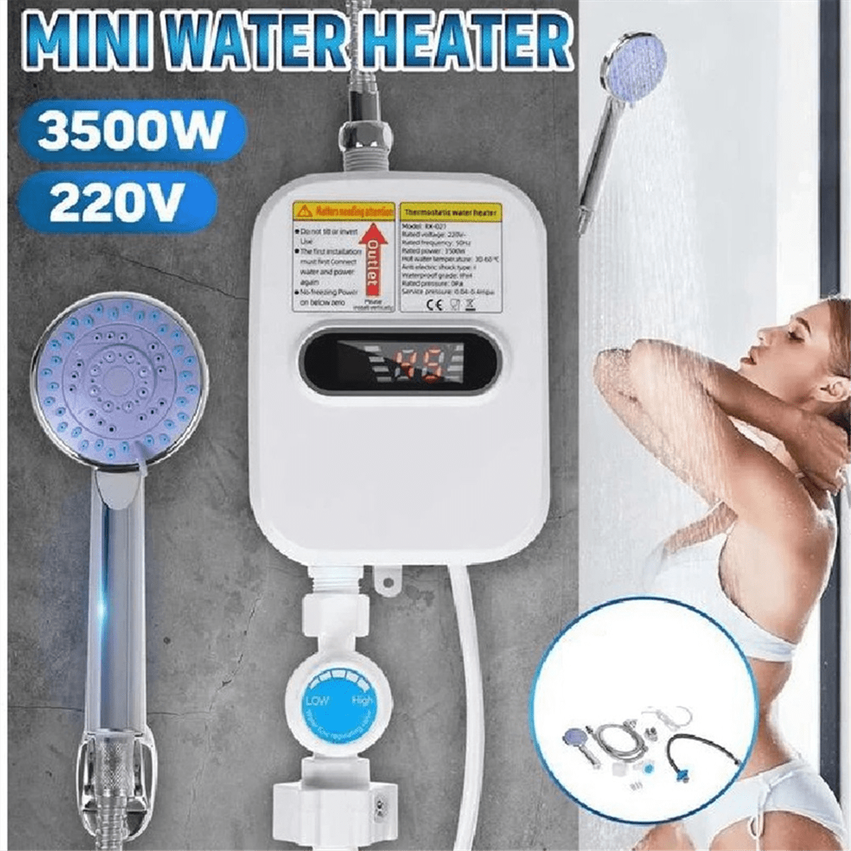 Instant Water Heater Shower Bathroom Faucet Plug Hot 3500W Digital Display for Country House US