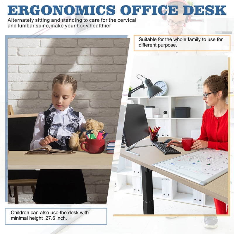 Walsunny Electric Standing Desk, Height Adjustable Desk 48" x 24" Ergonomic Stand Up Desk with Electric Lift & Memory Preset for Home Office, Walnut & Black