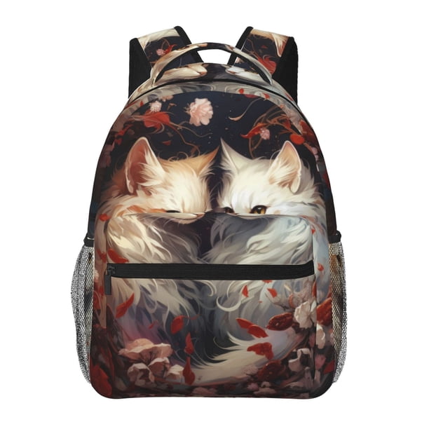 Easygdp Flower Cat Couple Mochila Ergonómica Versátil para Laptop - Múltiples Bolsillos, Correas Ajustables, Unisex para Escuela, Viajes y Actividades al Aire Libre-One Size