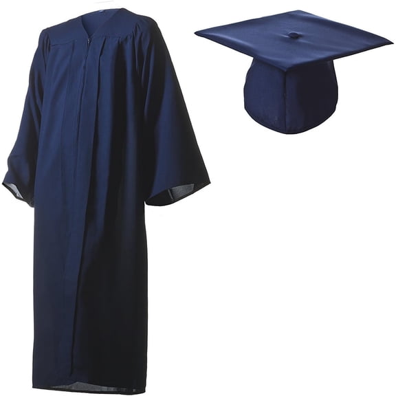 Honors Graduation Academic Cap and Gown Set (Navy Blue, Matte, Size 27) - Unisex - for heights (3'2" - 3'5")