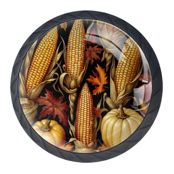 4 Pcs Thanksgiving Corn Knobs for Kitchen Cabinet Cupboard Dresser Bookcase Drawer Pulls Handles Round Home Decor