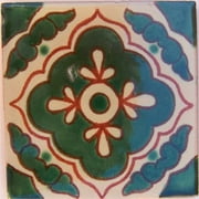 6x6 Green Toledo Talavera Mexican Tile, Set of 4 pcs