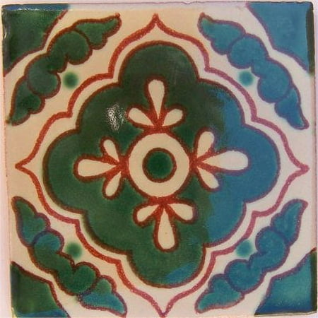 6x6 Green Toledo Talavera Mexican Tile, Set of 4 pcs