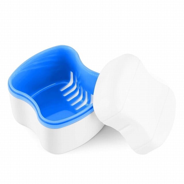 Toothpaste Denture Cup Bath Box Case With Strainer Basket Retainer Case Soaking Container Denture Cleaning Cup For Upper And Lower(Light Green), Tooth care for Women