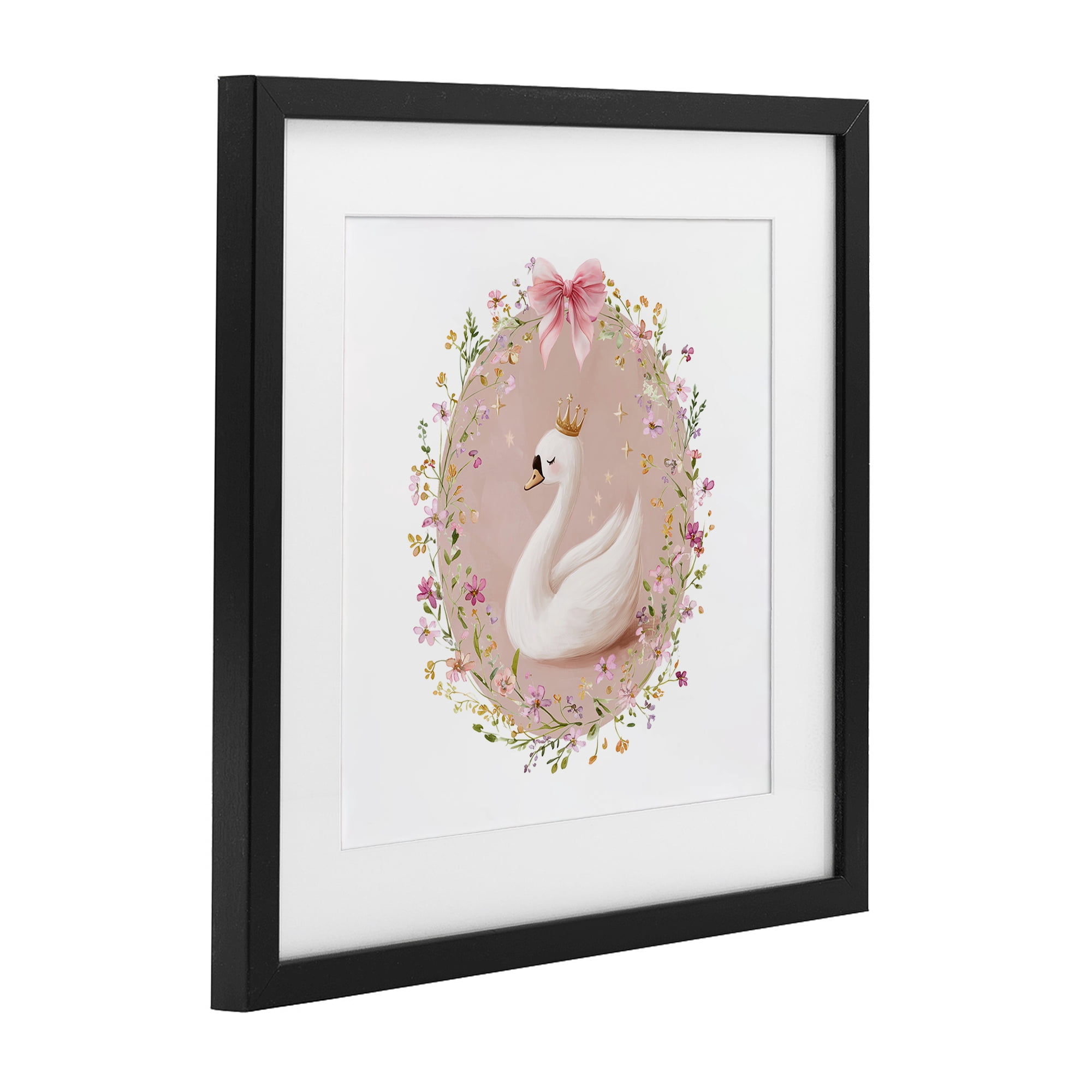 Stupell Industries Queen Swan with Florals Black Framed Print Under Glass, design by Christine Simpson Art