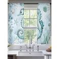 thumbnail image 2 of Teal Seahorse Sheer Curtains 63 Inch Long 2 Panels, Summer Shell Coral Watercolor Nautical Light Filtering Rod Pocket Curtains, Sheer Voile Drapes for Living Room Bedroom, 52"x63", 2 of 8