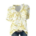 thumbnail image 4 of Fsqjgq Womens Dressy Blouses Tops Black Dress Shirt Women Button up Cotton and Linen Short Sleeve Printed Floral Blouse with Pocket Yellow L, 4 of 9