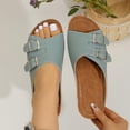 thumbnail image 4 of Womens Light Blue Wedge Sandals Double Buckle Slide Sandals PU Faux Leather Adjustable Open Toe Comfortable Casual Lightweight Summer Fashion Shoes,Size 9.5, 4 of 9