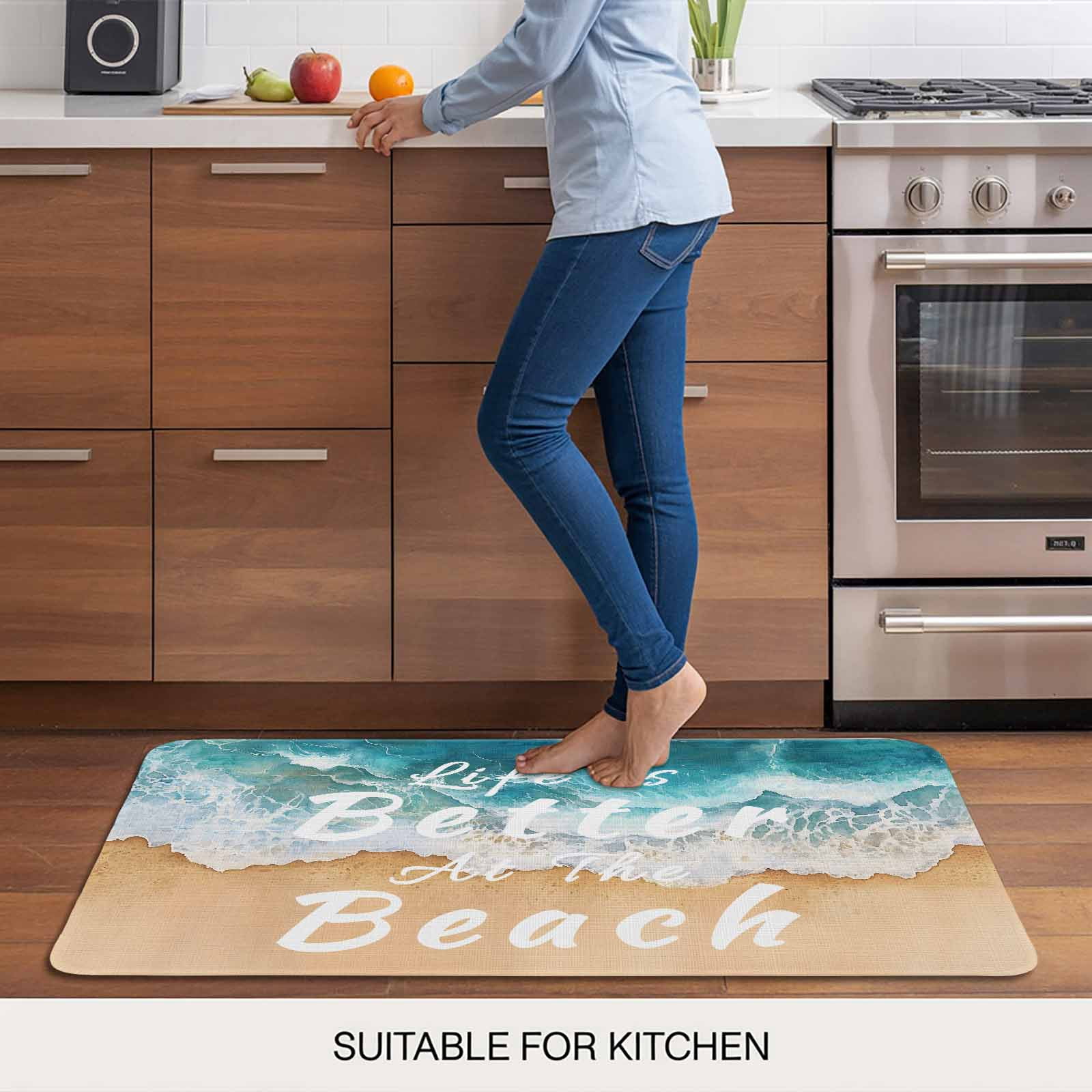 Summer Beach Blue Doormat Outdoor Entrance 16"x24", Life Is Better at The Beach Absorb Moisture Dirt Door Mats, Non-Slip Rubber Backing Floor Mats Indoor, Low-Profile Front Door Rugs