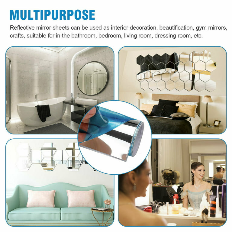 Flexible Mirror Sheets, Mirror Wall Stickers Non Glass Self Adhesive Mirror  Compatible With Bathroom, Bedroom Dresser Tw