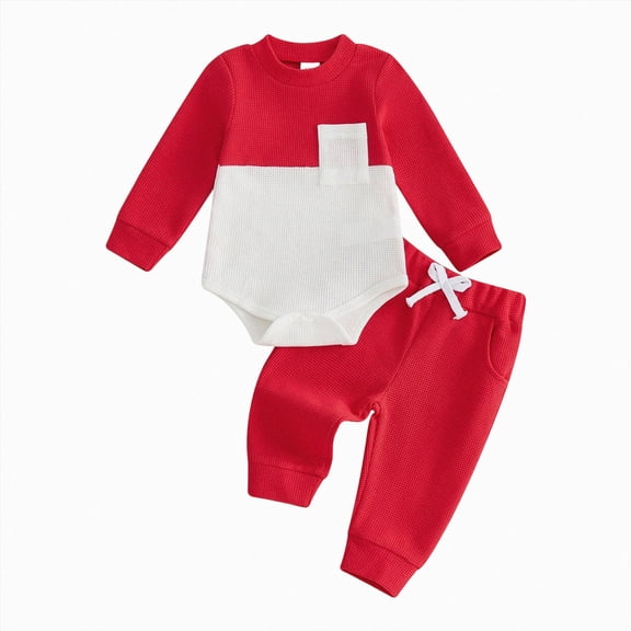 Newborn Baby Boy Fall Outfit Romper Long Sleeve Solid Jumpsuit Bodysuit Elastic Waist Pants Infant Clothes