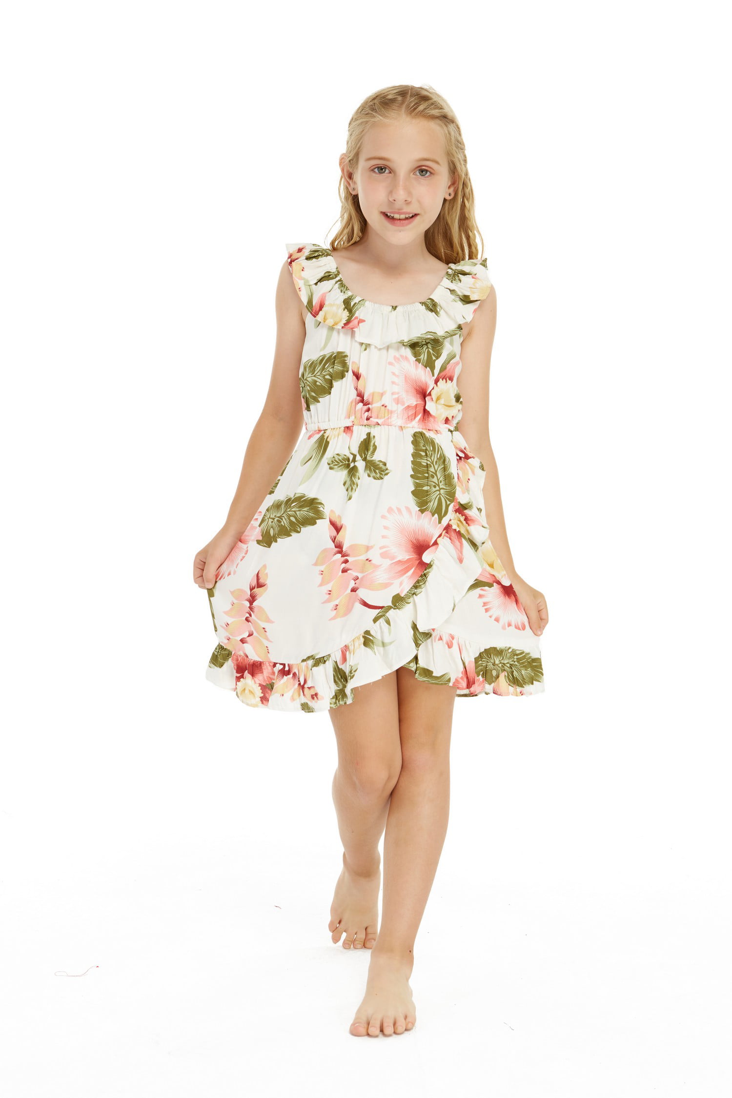 Girl Ruffle Wrap Hawaiian Luau Dress in Rafelsia Cream Size 6 - Walmart.com